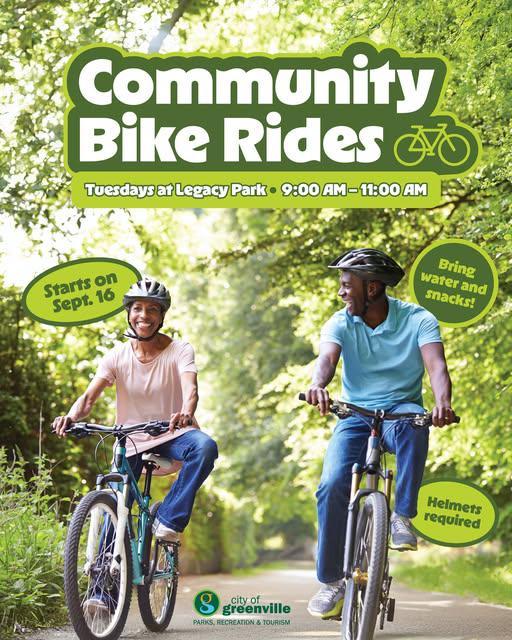 ¡Vamos a montar, Greenville... Comienzan los paseos comunitarios en bicicleta!