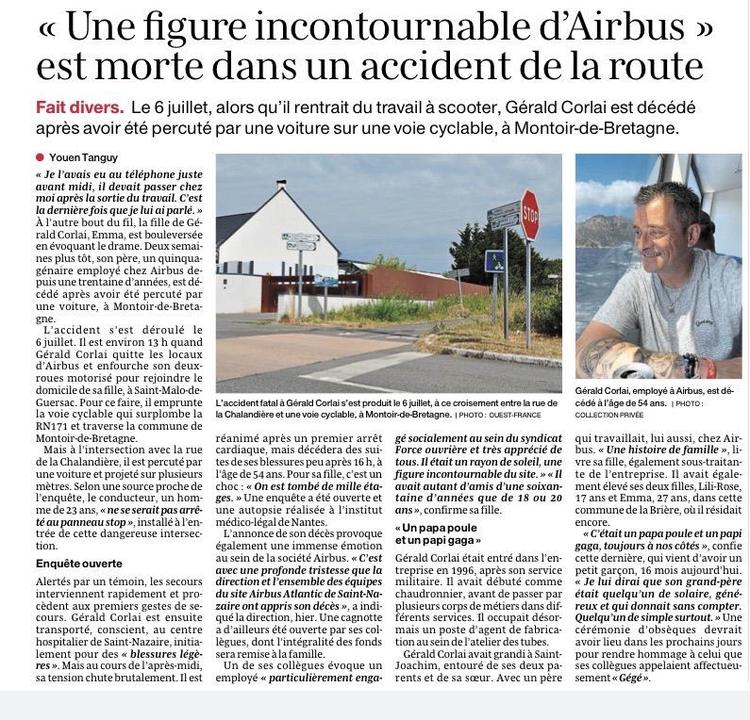 Obsèques Gérald + article Ouest France