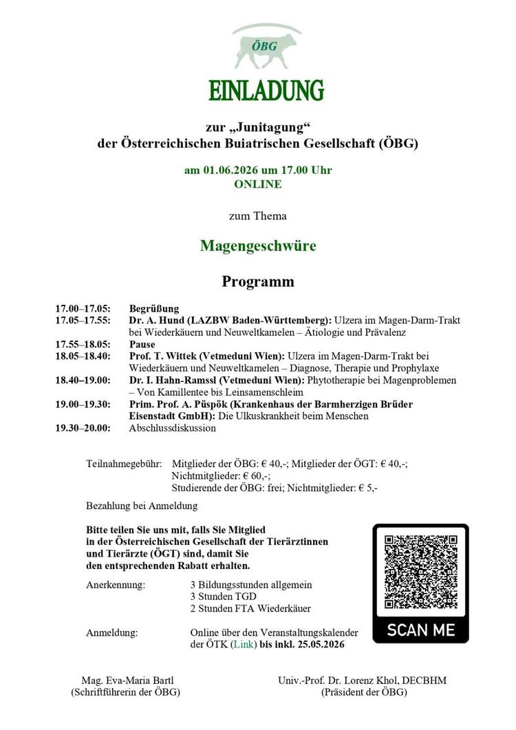 Online-Junitagung der Österreichischen Buiatrischen Gesellschaft (ÖBG) am 01.06.2026