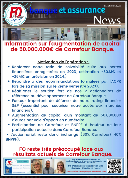 Augmentation de capital chez Carrefour Banque