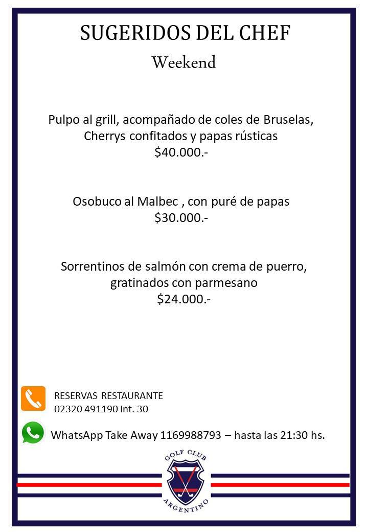 MENU SUGERIDO FIN DE SEMANA