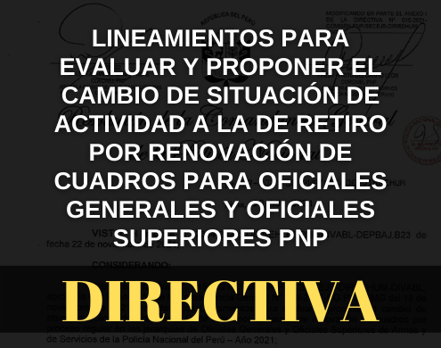 Directiva para evaluar y proponer el cambio de situación de actividad a retiro de Oficiales Generales y Oficiales Superiores PNP