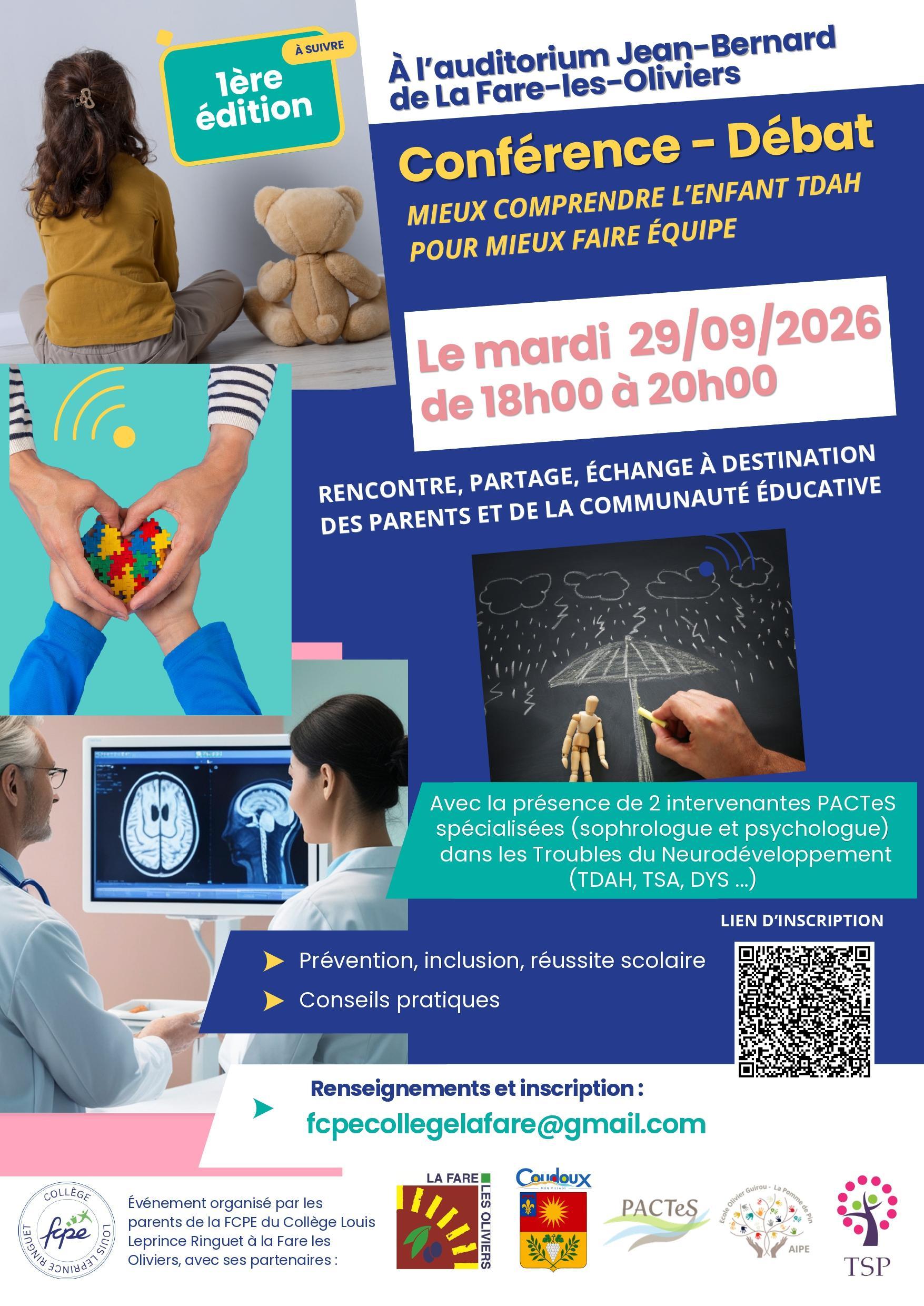 Conférence-débat – Mieux comprendre l’enfant TDAH pour mieux faire équipe