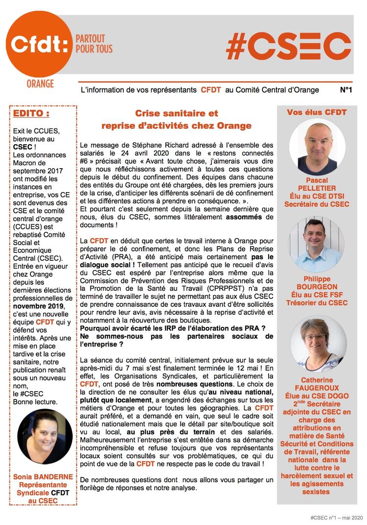 #CSEC N°1 - Crise sanitaire et reprise d'activités chez Orange - Mai 2020