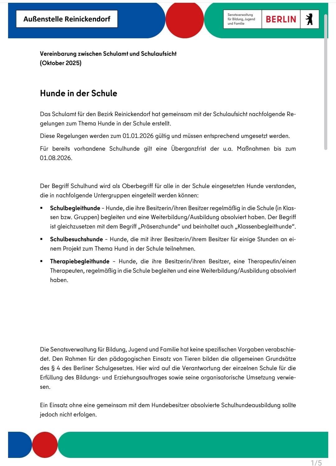 Neue Richtlinien für Schulhunde