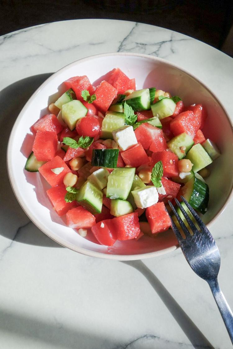 Salade pastèque, tomates, concombre et feta