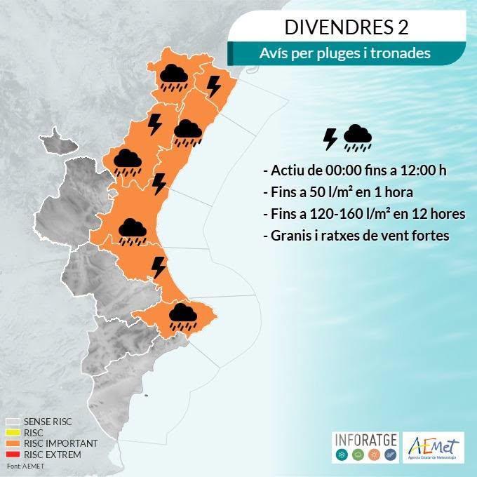 Alerta naranja por lluvias intensas este jueves y viernes en la Marina Alta