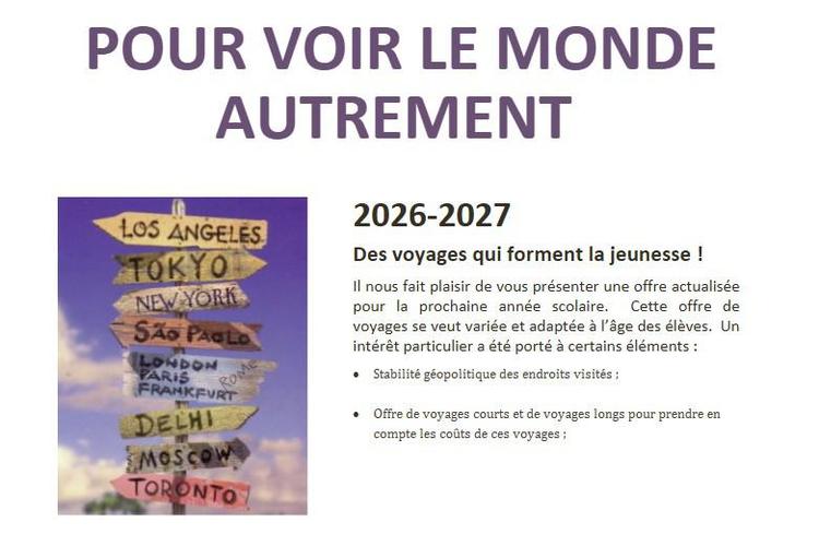 Les voyages 2026/2027