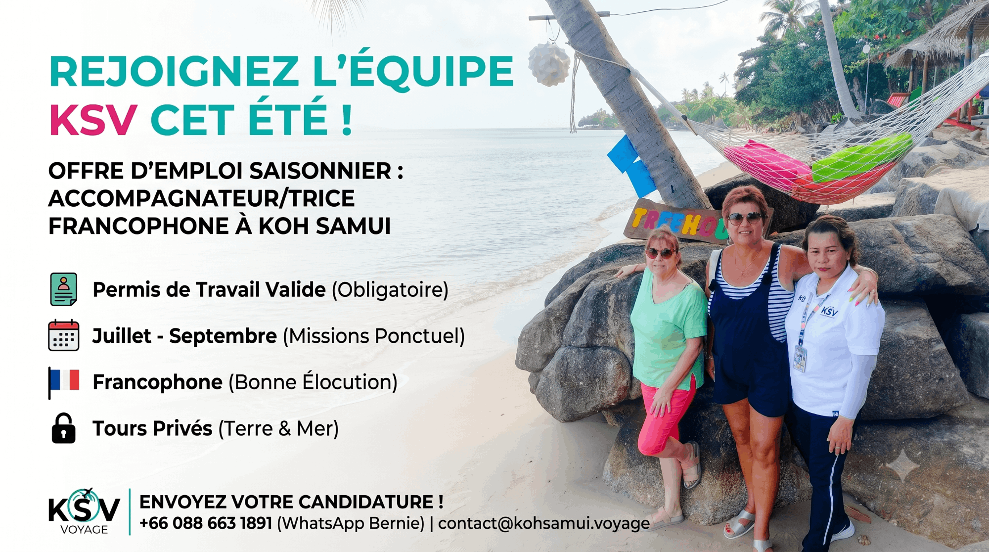 Offre d’Emploi Saisonnier à Koh Samui : Accompagnateur(trice) Francophone chez KSV