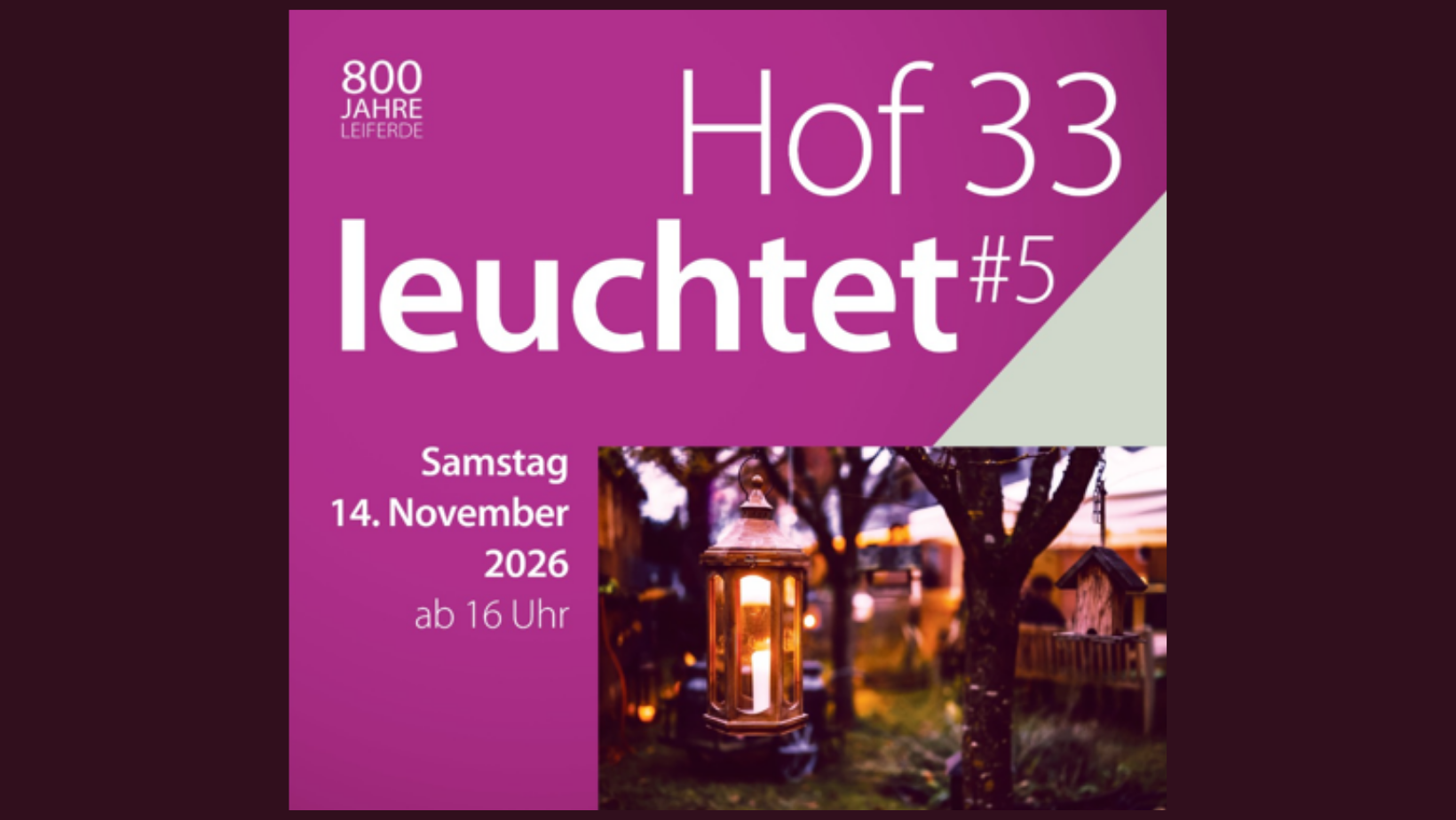 Ankündigung Leiferde: "Hof 33 leuchtet" am 14.11.26 #800Jahre Leiferde