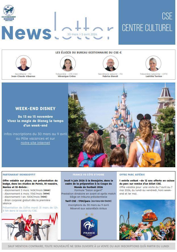 Newsletter du 30 mars au 5 avril 2026
