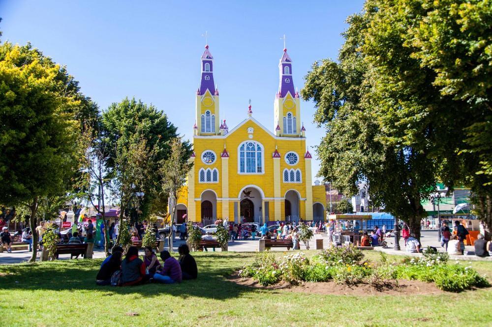 Plaza de Castro en Castro, Chiloé, Sur de Chile