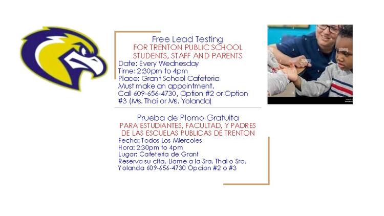 FREE LEAD TESTING!! FOR TRENTON PUBLIC SCHOOL STUDENTS, STAFF AND PARENTS, 