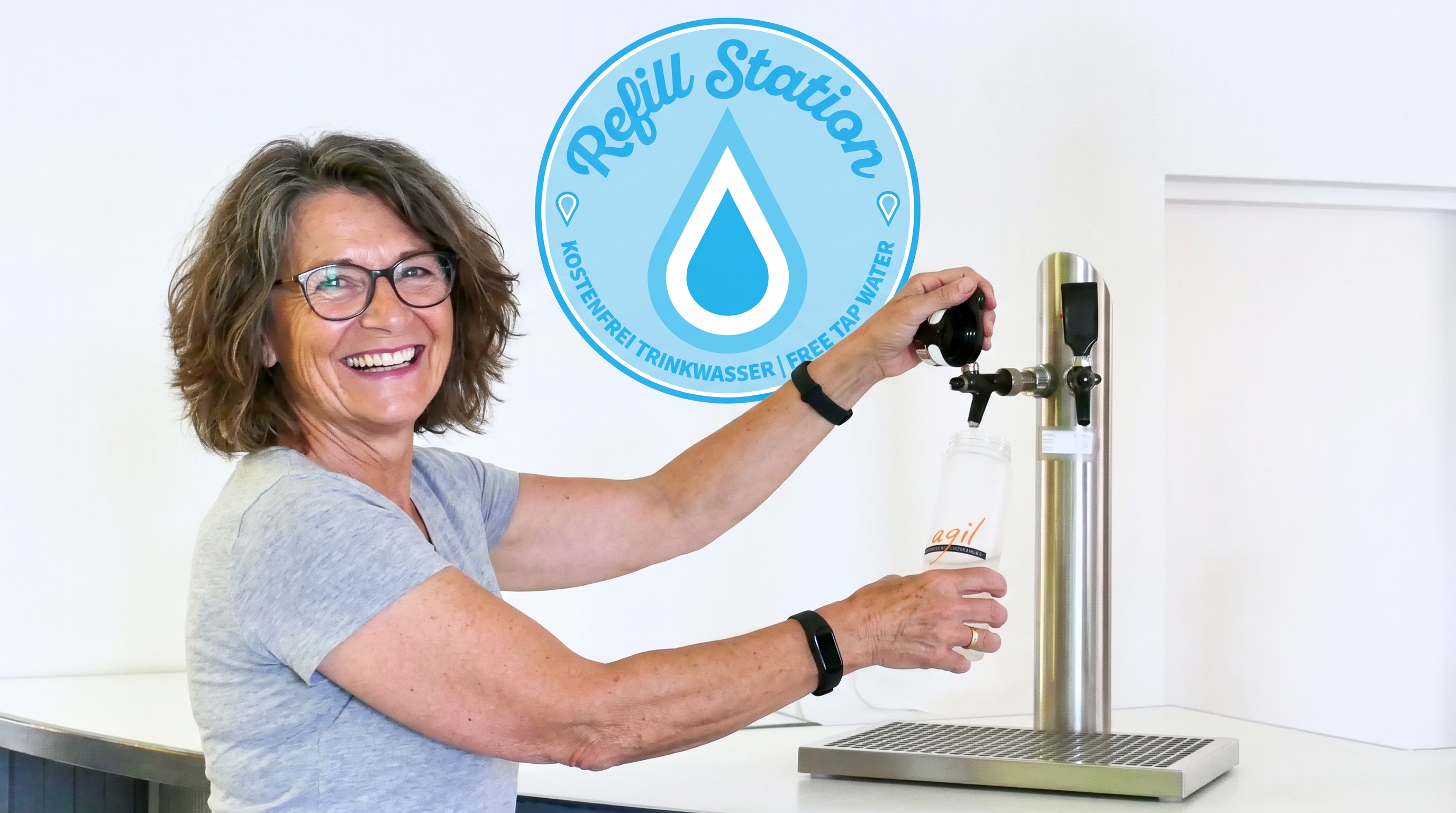 Kostenloser Zugang zu Trinkwasser für alle! Refill-Station im agil 