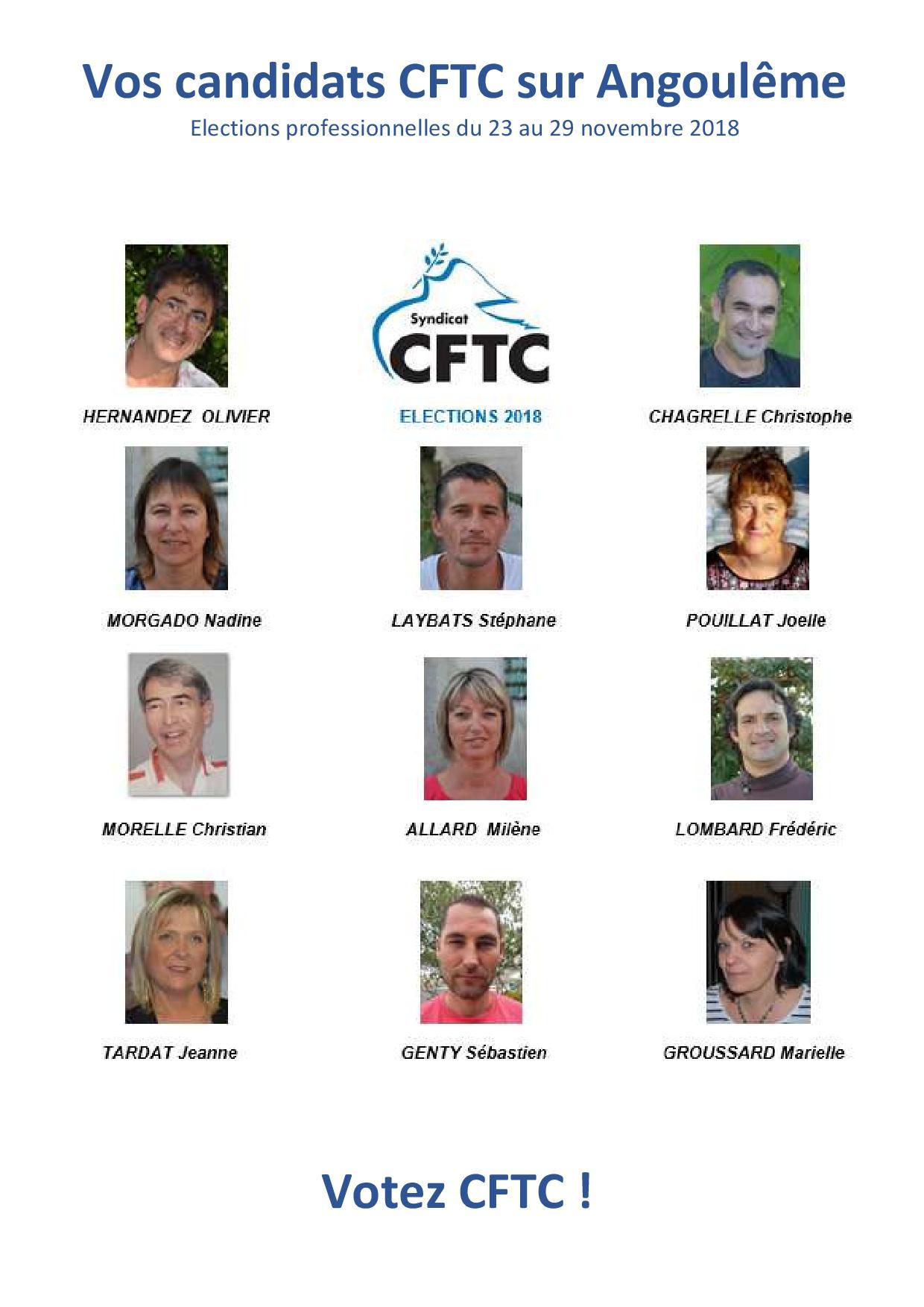 Vos candidats CFTC sur Angoulême. OCT 2018