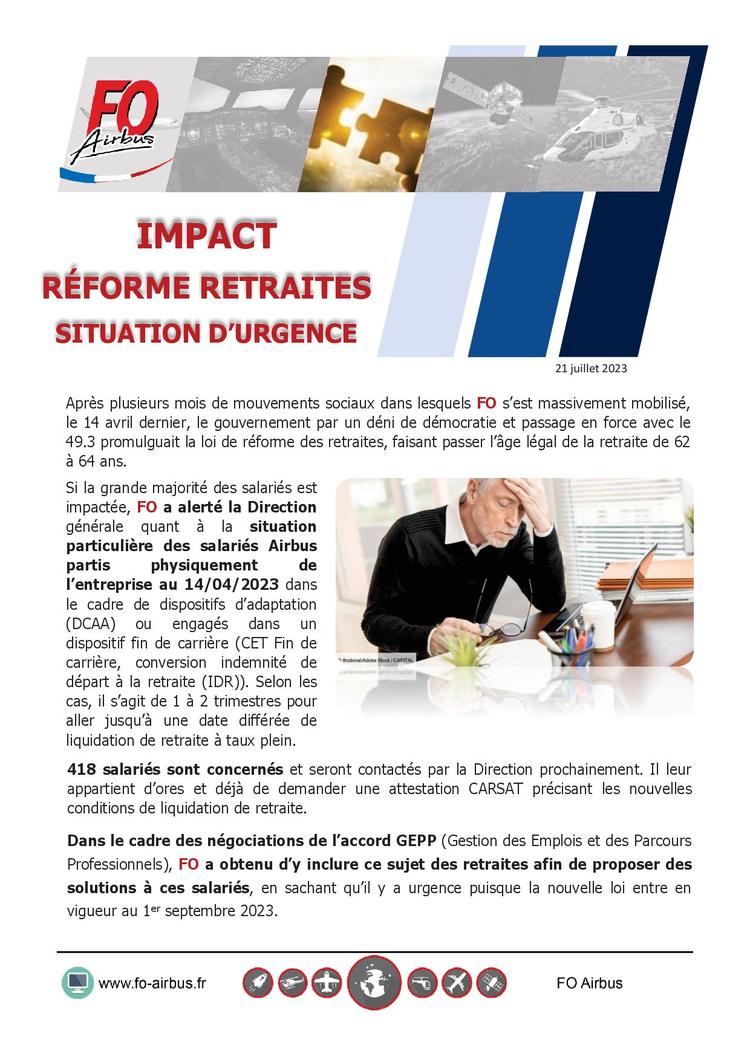IMPACT REFORME DES RETRAITES - Situations d'urgence