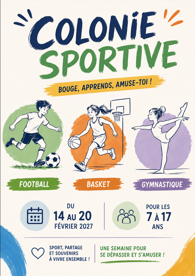 Colonie sportive à MACON pour les 7/17 ans- du 14 au 20/02/2027