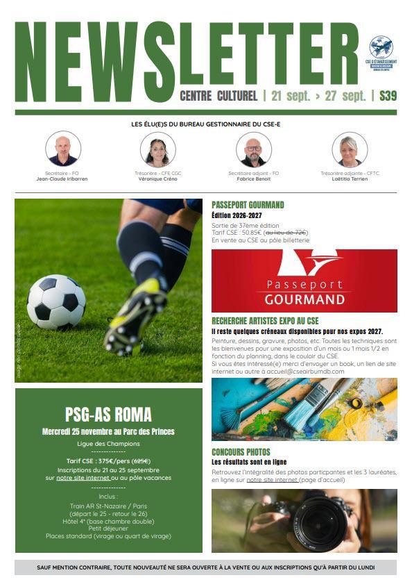 Newsletter du 21 au 25 septembre 2026.