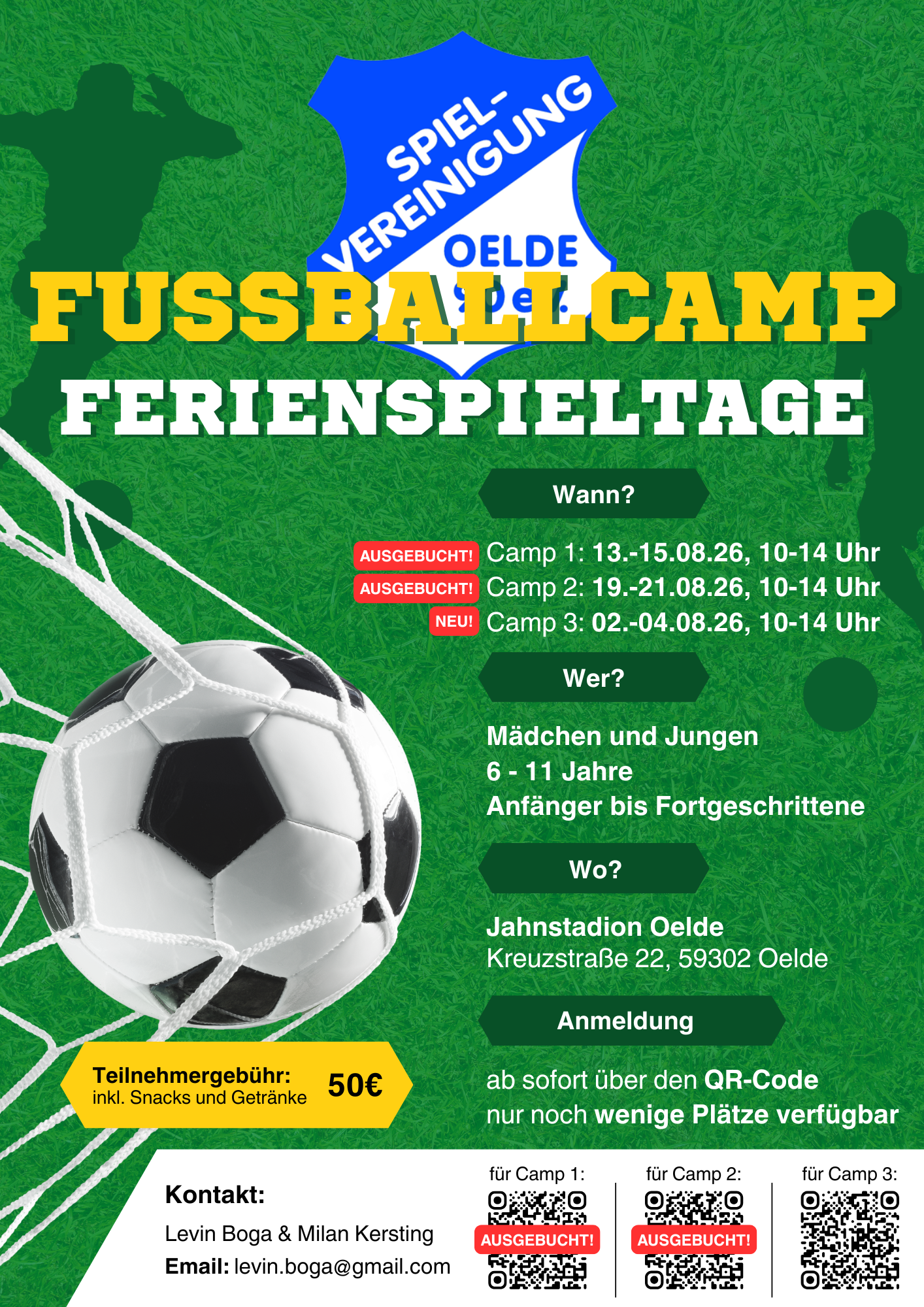 Fußballcamp 1 und 2 waren blitzschnell ausgebucht – jetzt gibt's Camp 3!
