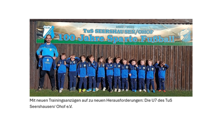 Sparkasse unterstützt die U7 des TuS Seershausen/Ohof e.V.