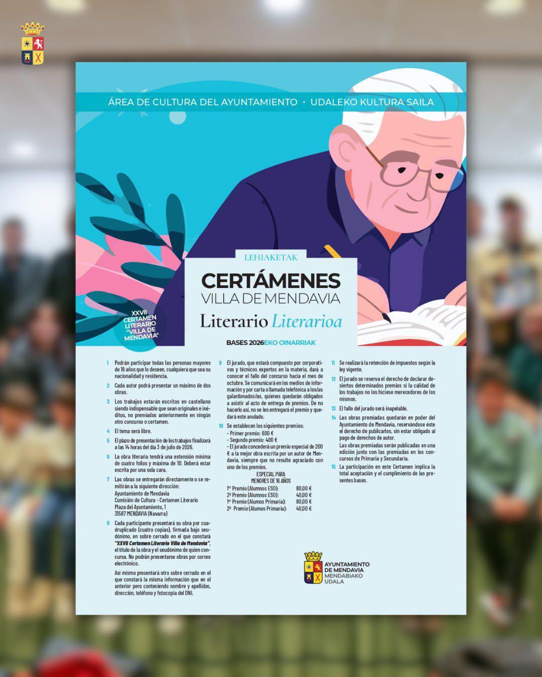 🏆✍🏻 ABIERTO EL PLAZO: XXVII CERTAMEN LITERARIO "VILLA DE MENDAVIA" ✍🏻🏆