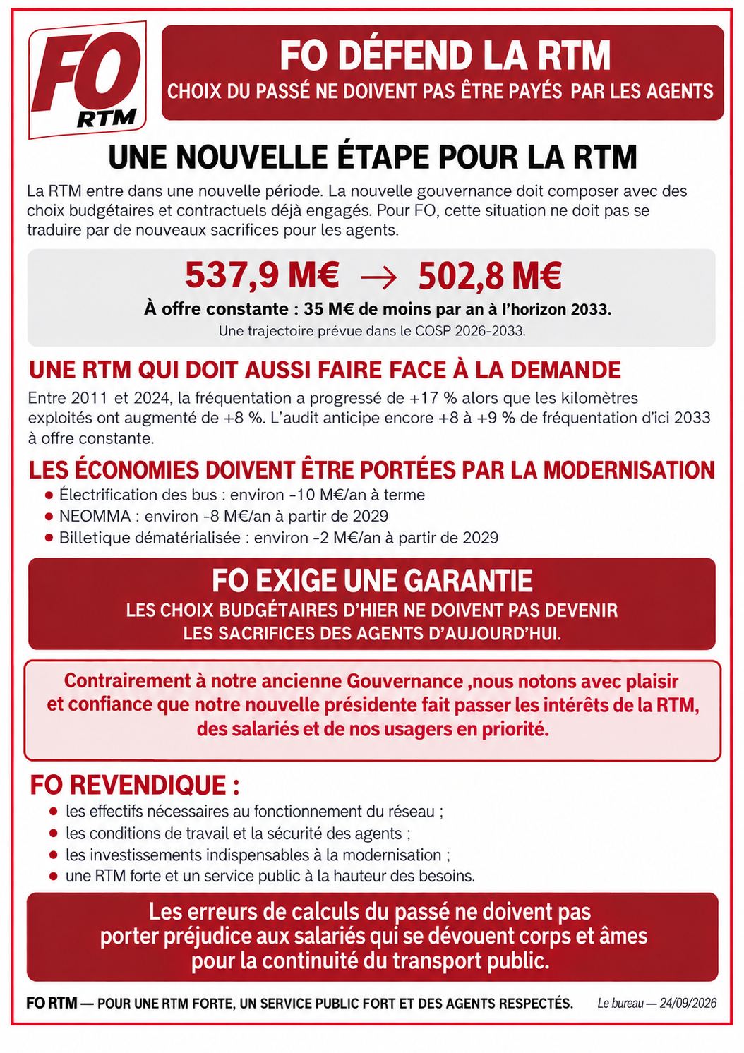 FO défendra les intérêts de la RTM 