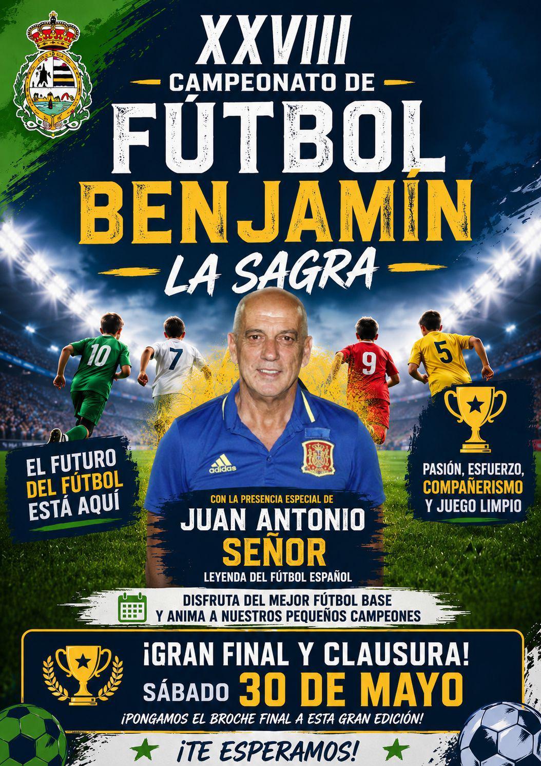 Juan Antonio Señor, leyenda del fútbol español, estará presente en la clausura del XXVIII Campeonato Benjamín “La Sagra”