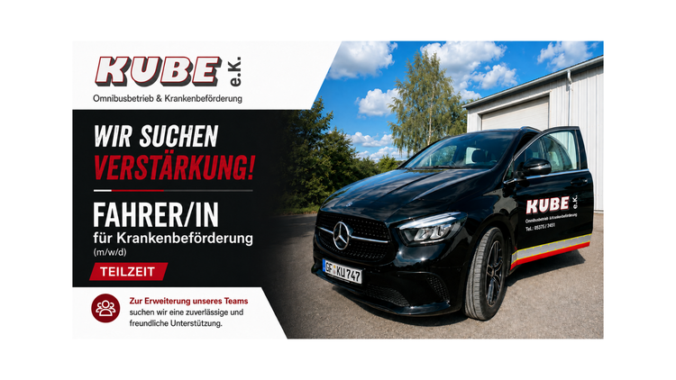 Verstärke unser Team! Wir suchen Fahrer/in (m/w/d)  für die Krankenbeförderung in Teilzeit.