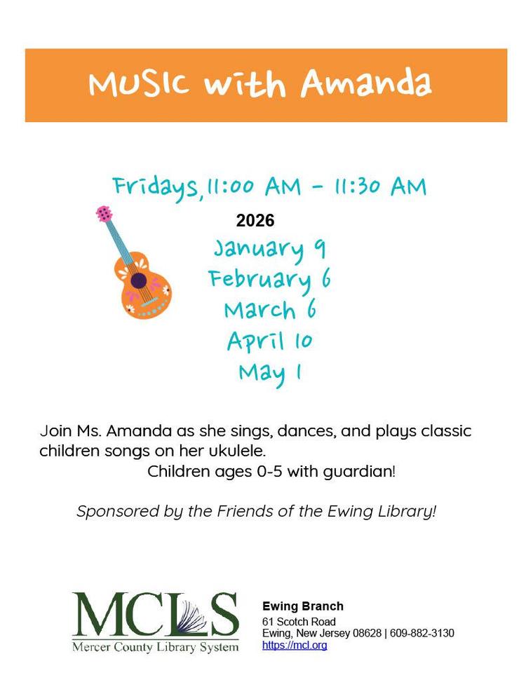 Music with Amanda - for children 0-5 with guardian. [Friday, April 10, 11-11:30am] 