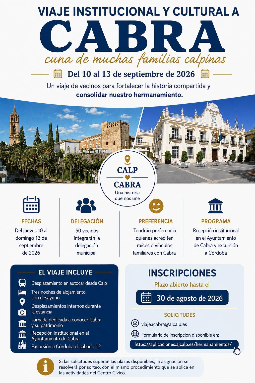 Calp abre la inscripción para formar parte de la delegación que viajará a Cabra, Córdoba