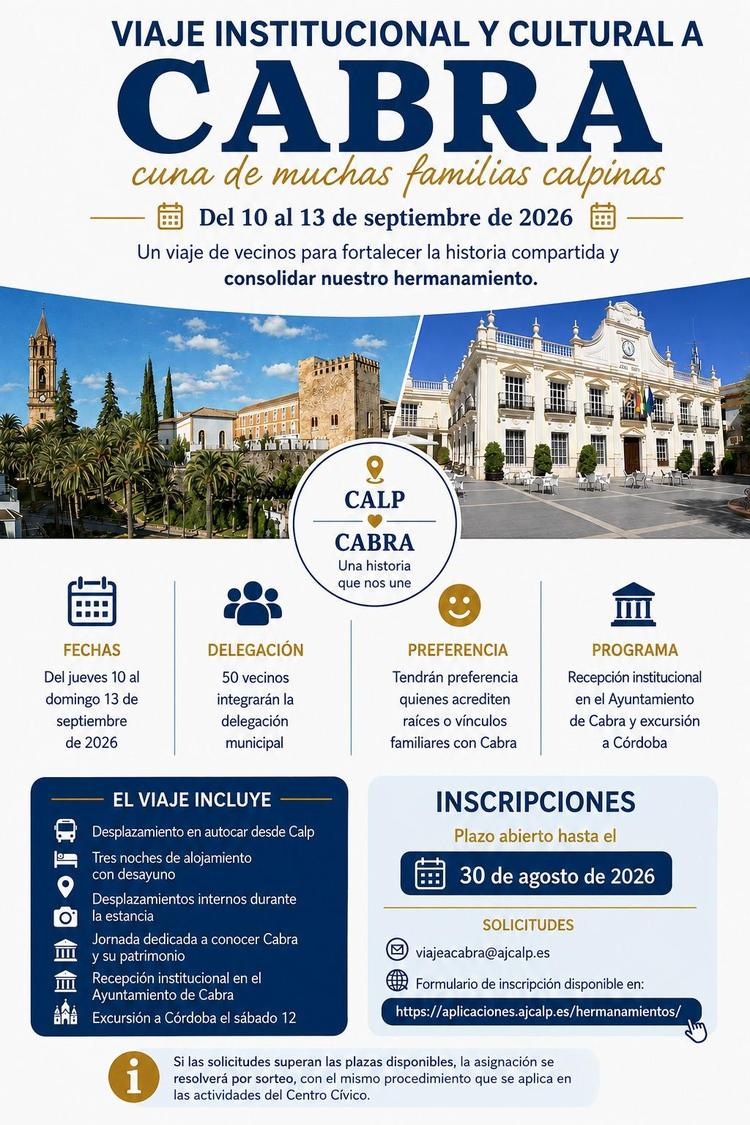 Calp abre la inscripción para formar parte de la delegación que viajará a Cabra, Córdoba