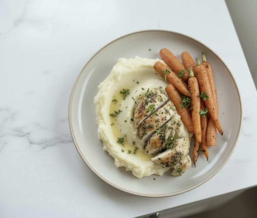 Herb Chicken with Creamy Mash & Roasted Carrots