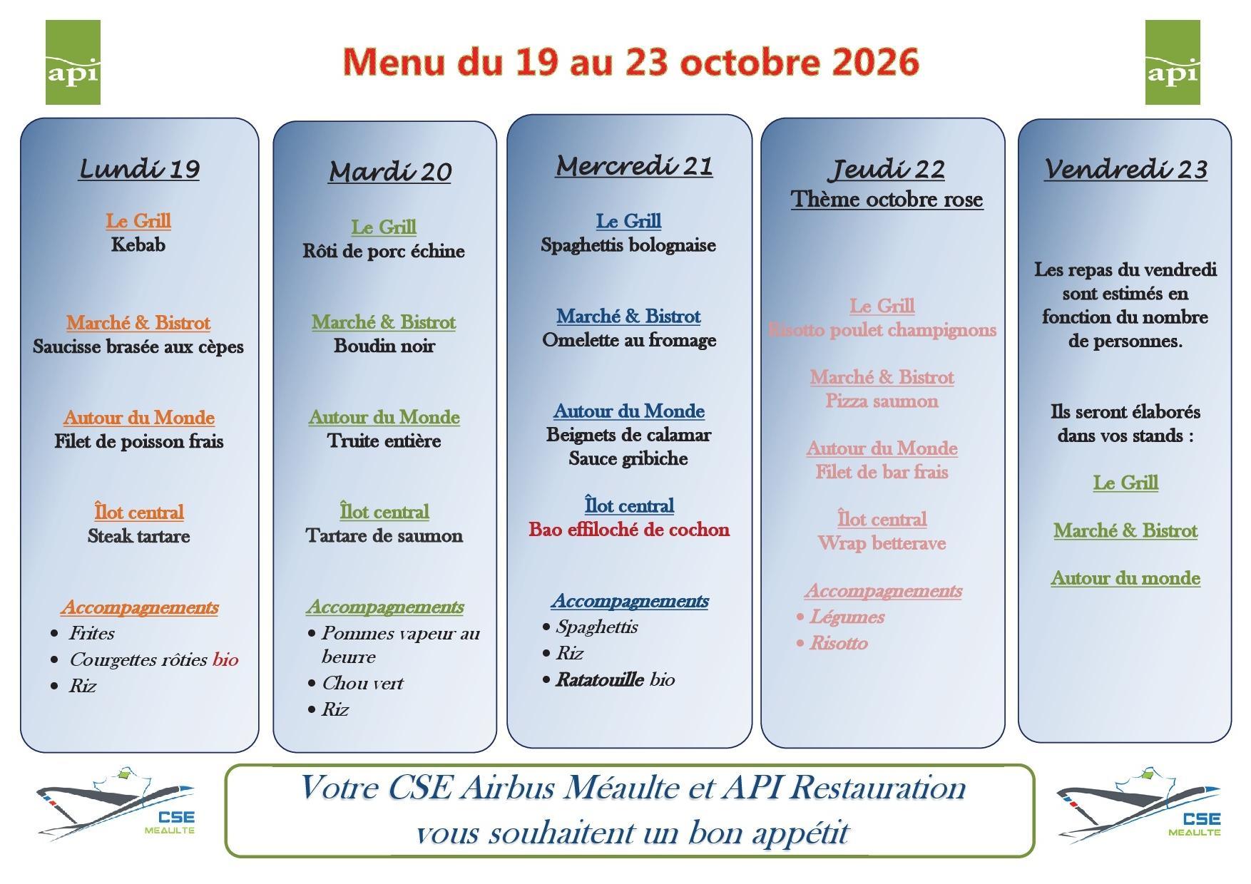 Menu du 19 au 23 octobre 2026