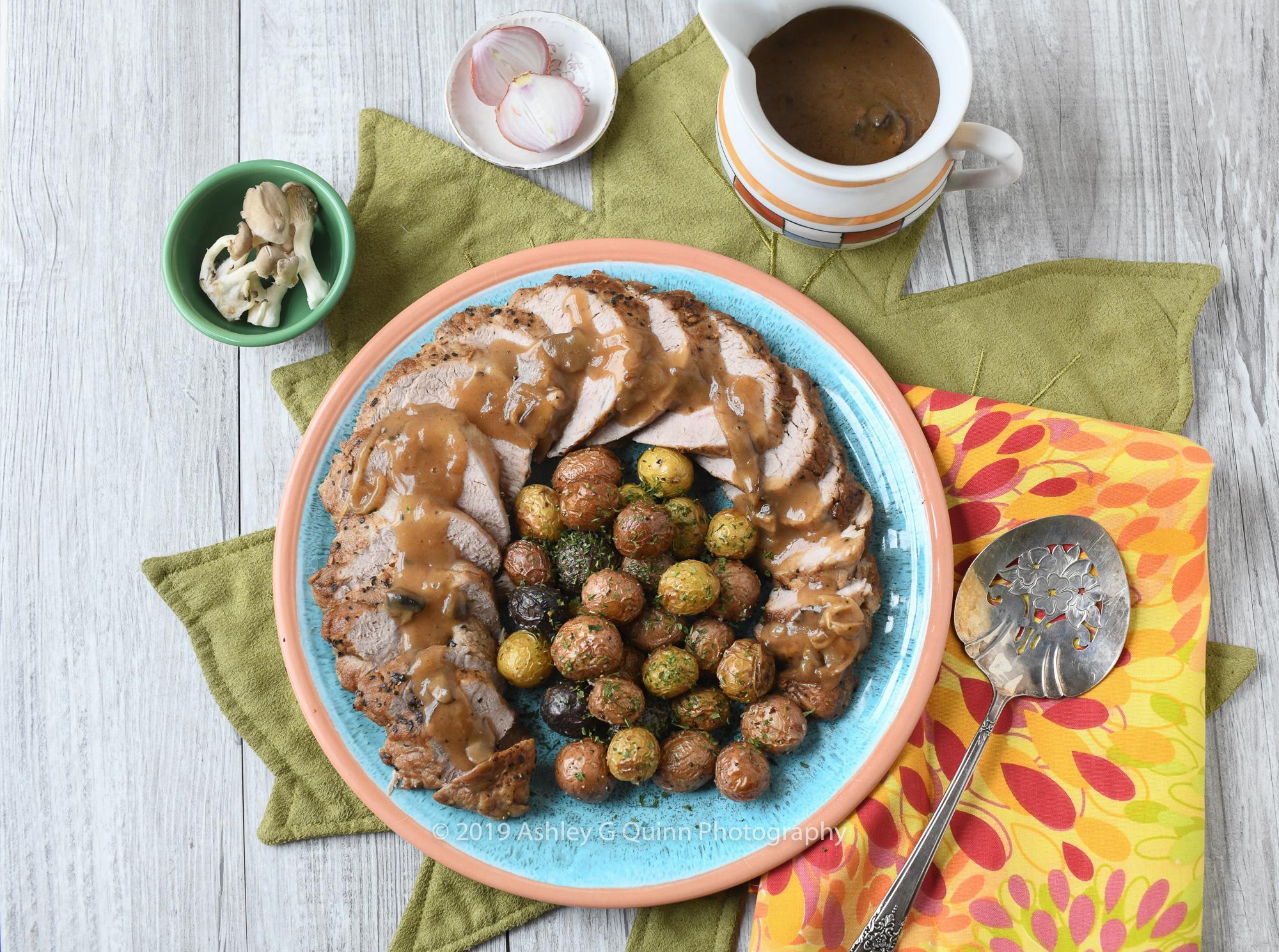 Pork Tenderloin with Shallot, Mushroom and White Wine Sauce