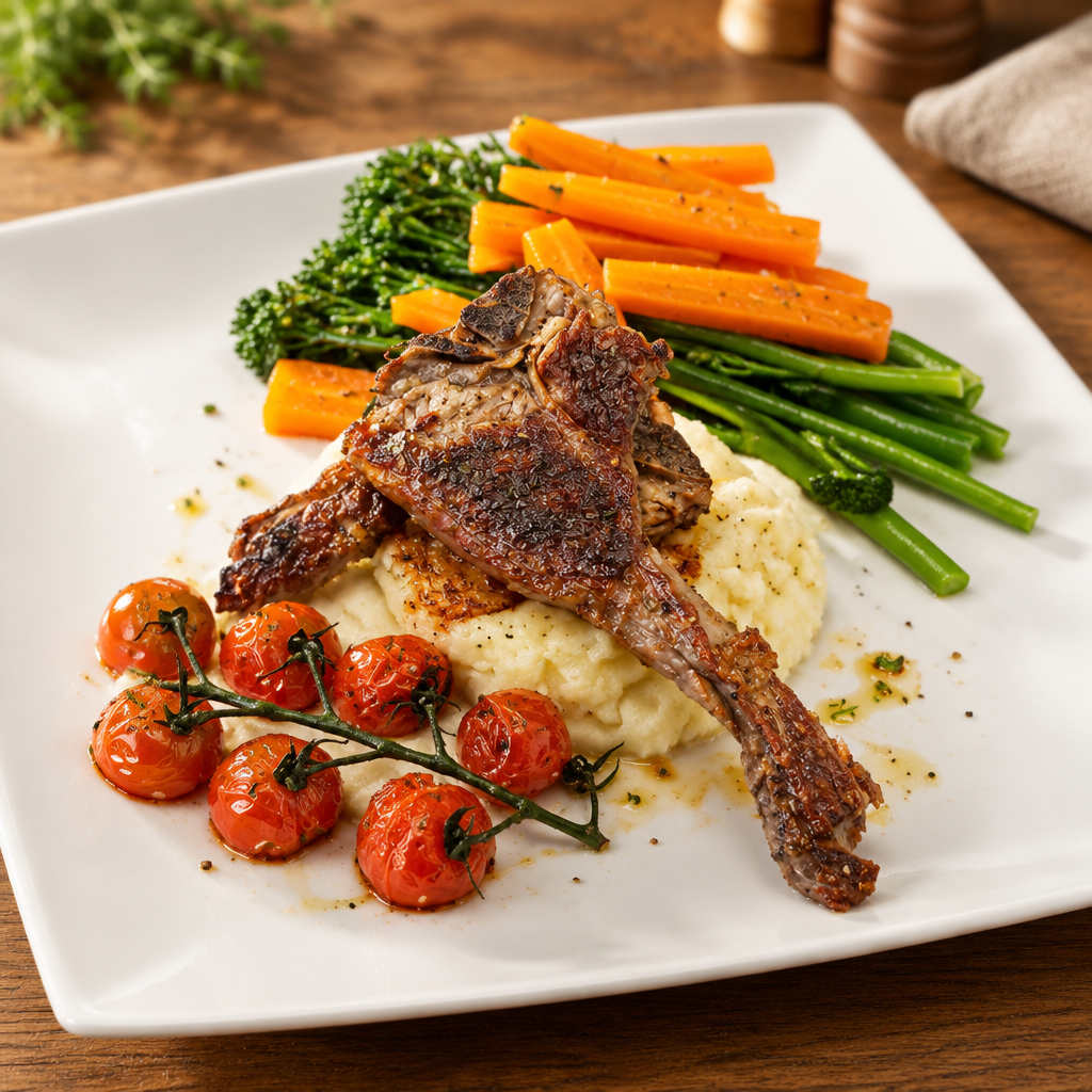 Herb-Roasted Lamb Cutlets with Creamy Mash & Garden Vegetables