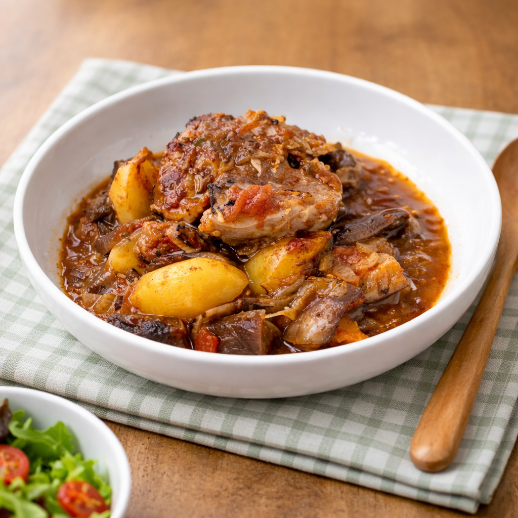 Slow-Baked Lamb with Aubergine & Vegetables