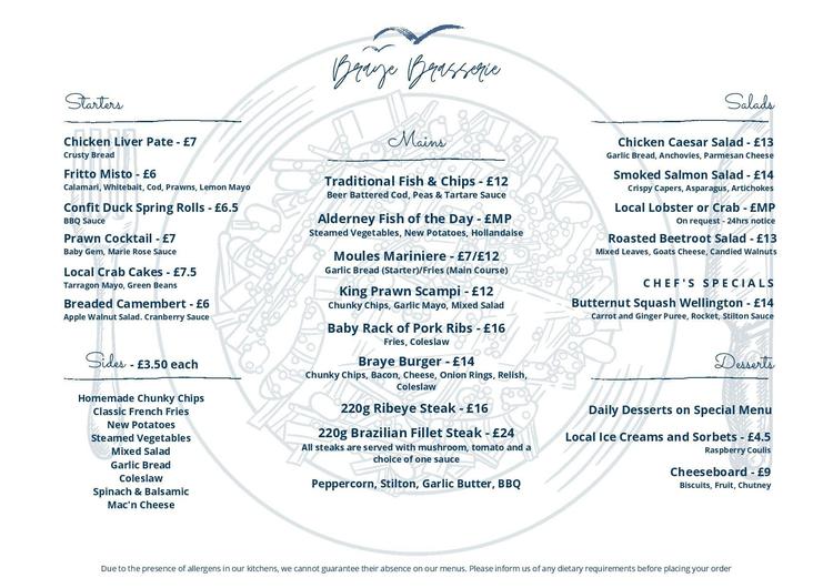 Braye Beach Hotel Brasserie Menu