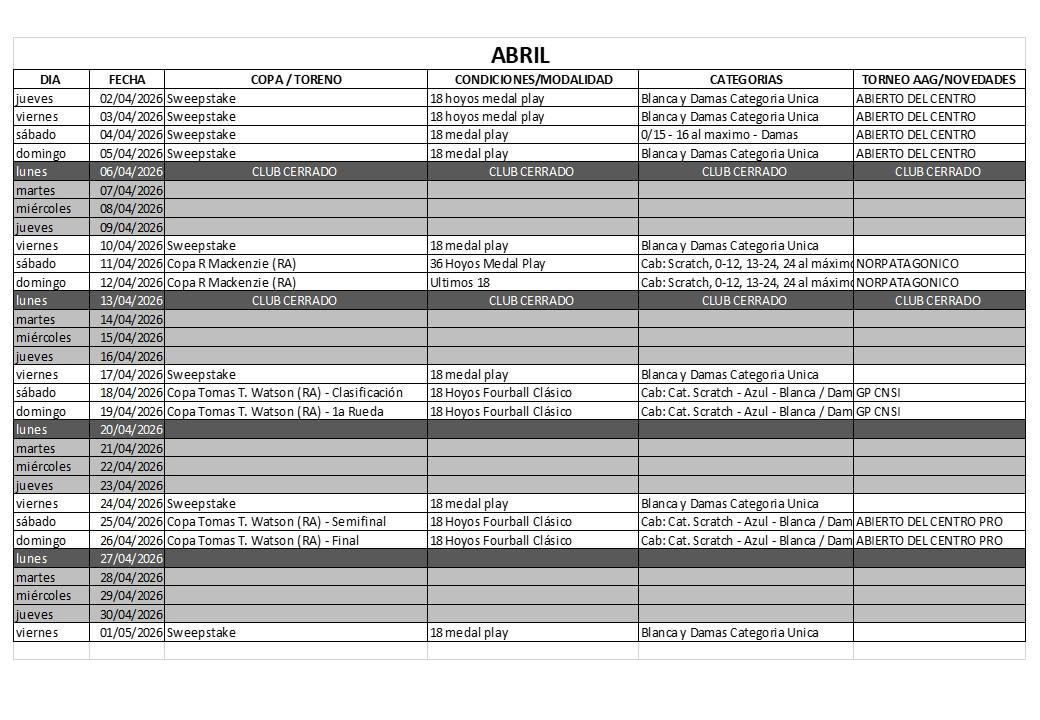 FIXTURE ABRIL 2026
