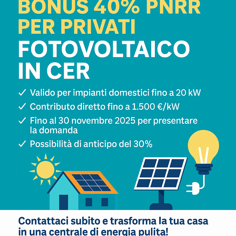 Contributo PNRR 40% Fotovoltaico
