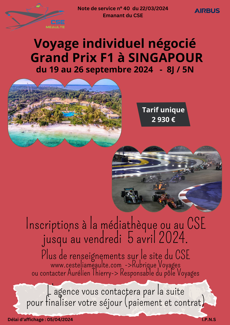 GP Formule 1 à Singapour - 19 au 26 septembre 2024