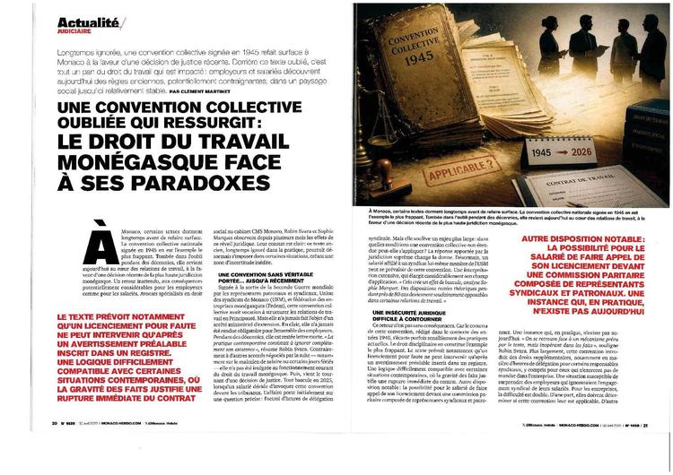 Une Convention Collective oubliée qui ressurgit: Le Droit du Travail Monégasque face à ses paradoxes