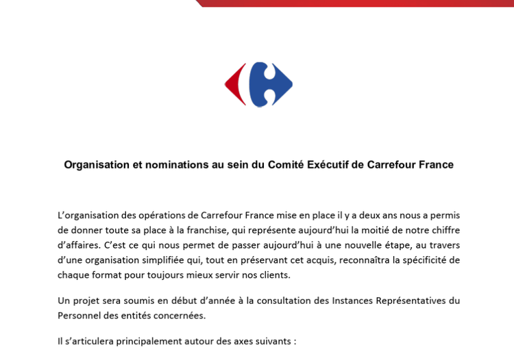 Note d'organisation et nomination COMEX France