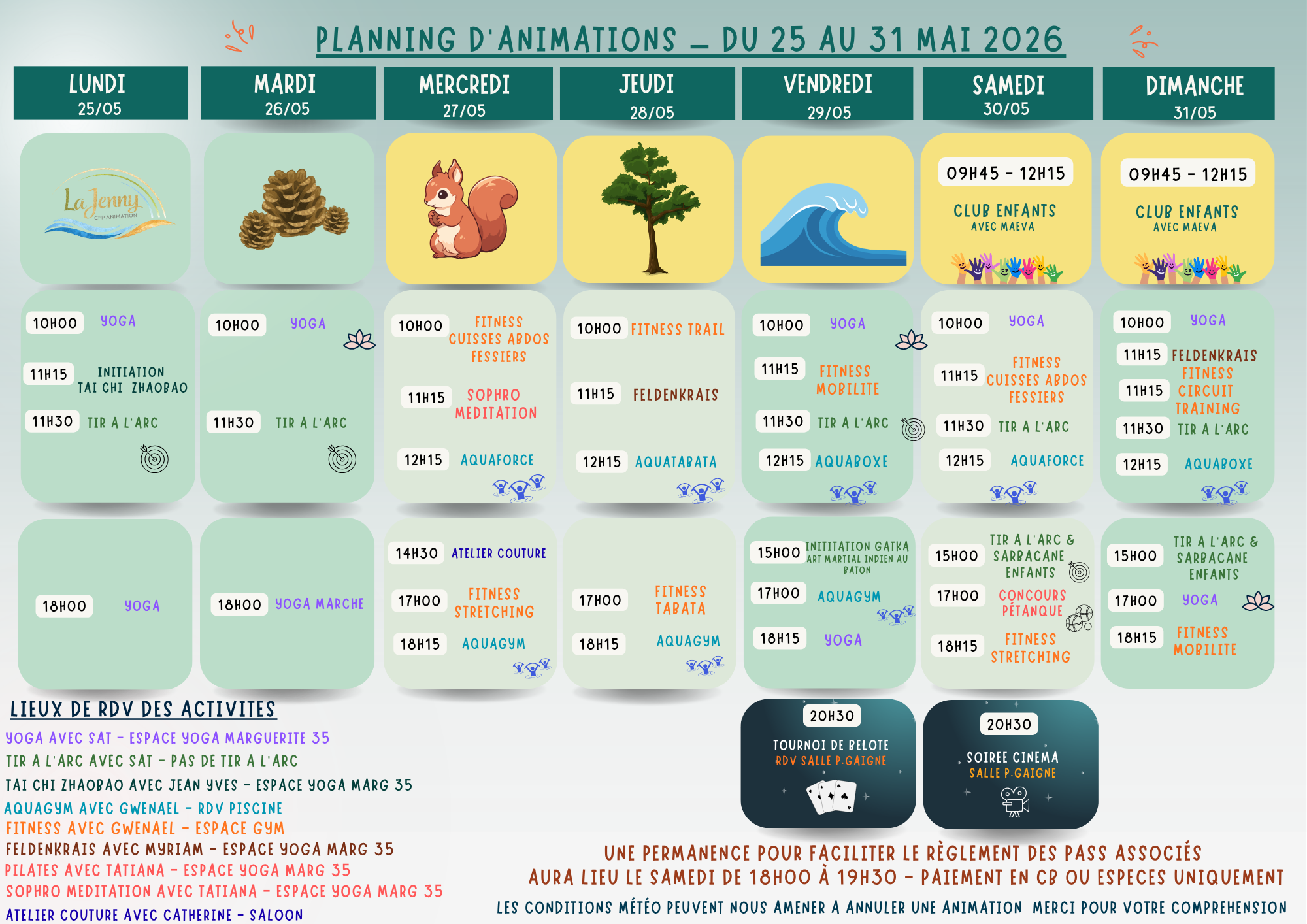 CFP Animation : Planning du 25 au 31 mai 2026