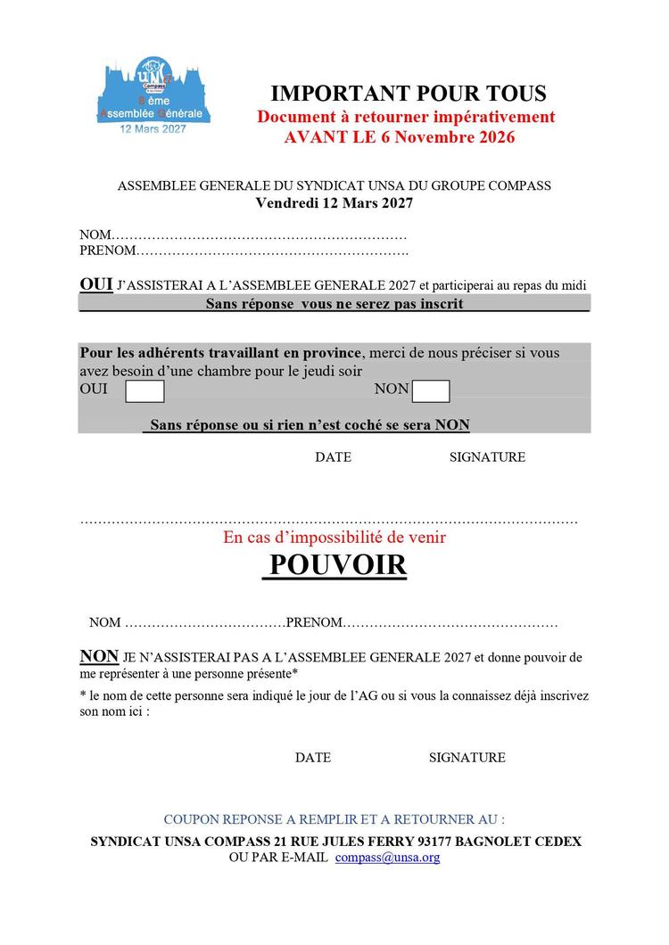 Inscription à l'AG 2027