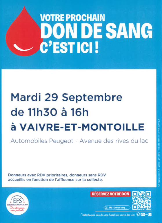 Don du sang le 29 septembre