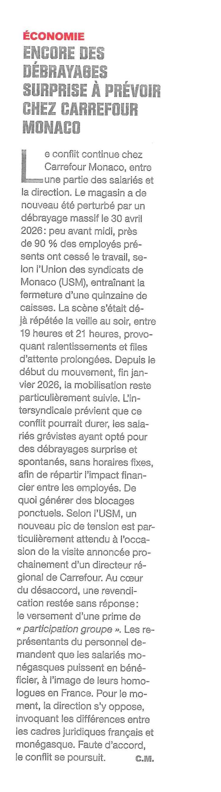  Encore des débrayages surprise à prévoir chez Carrefour Monaco