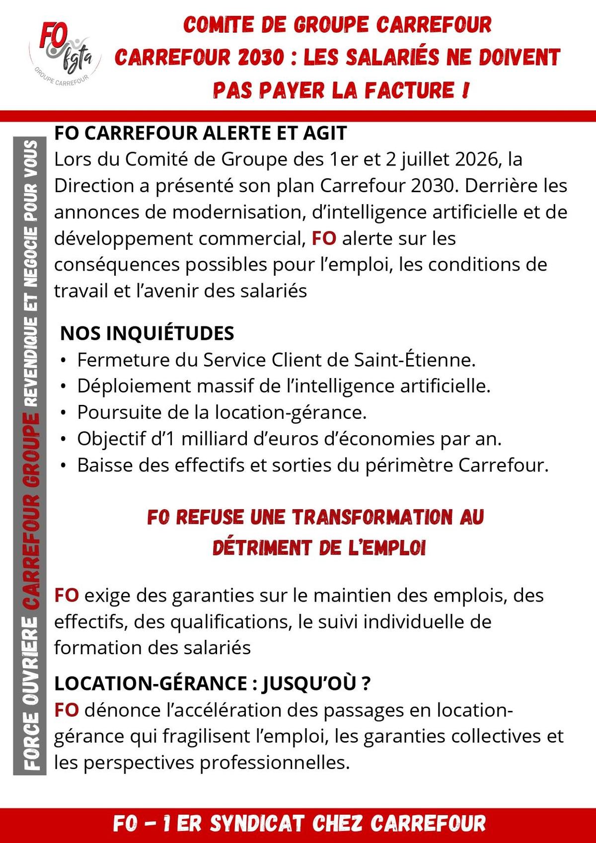 Carrefour 2030 : Les salariés ne doivent pas payer la facture !