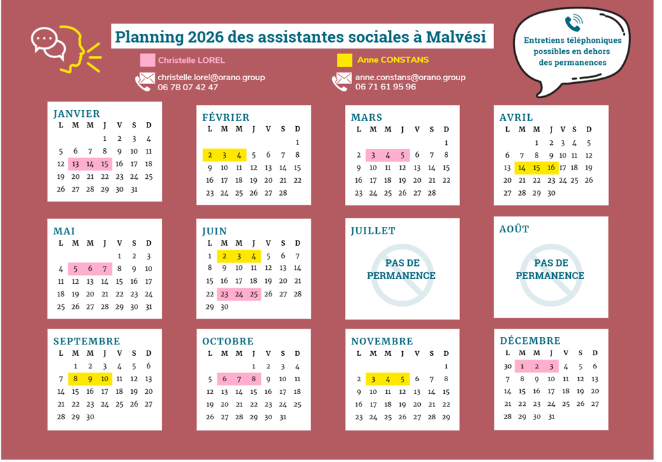Planning Assistantes sociales 2026
