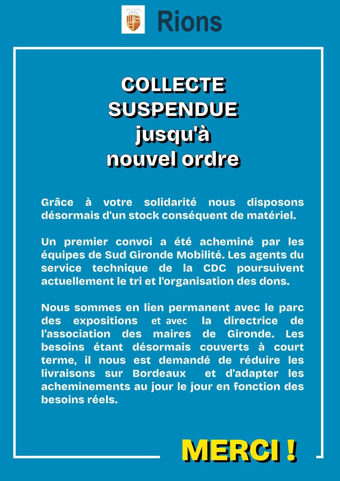 La collecte d'appel aux dons est suspendue !