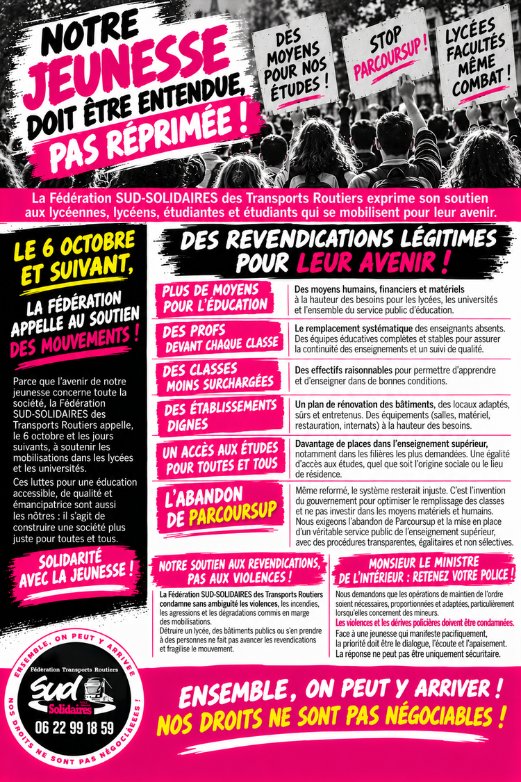 SUD Transports routiers // Notre jeunesse doit être entendue !